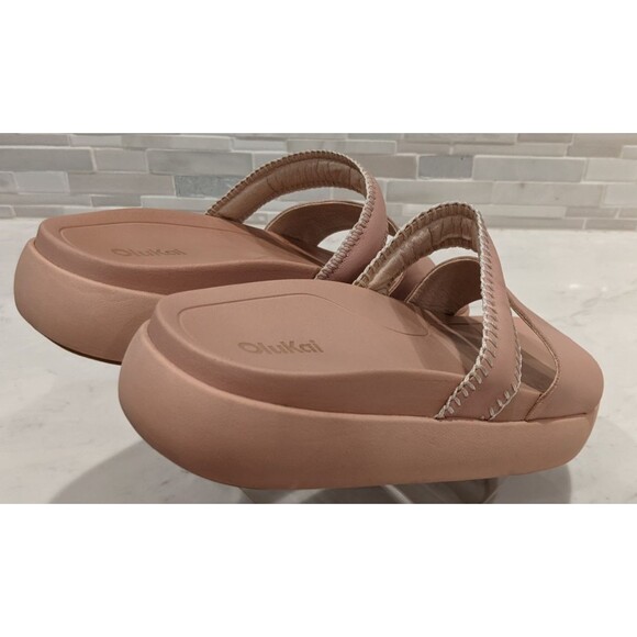 Women's OluKai PAE 2-Strap Leather Platform Sandals in Soft Pink Size 9 - Picture 10 of 13